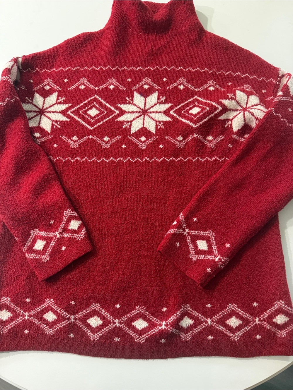 Christian Siriano Red & White Fair Isle Cowl Neck Sweater